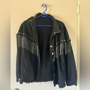 Black Fringe Jacket with Silver Accents